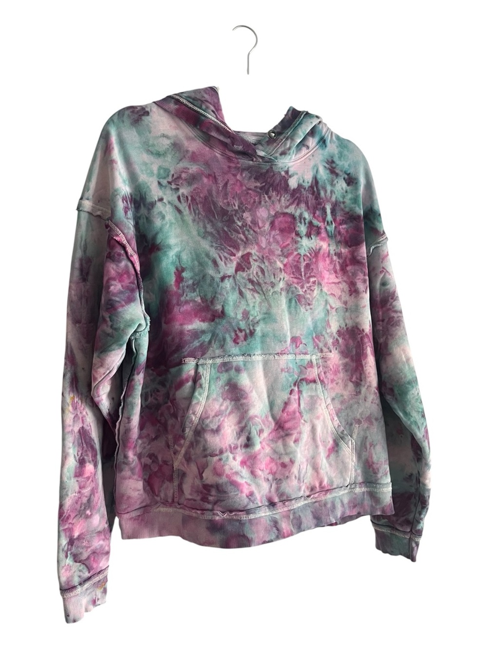 Free People We The Free Repurposed Tie Dye Sweatshirt Hoodie S Magenta Teal